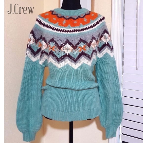 SOLD🔶️🔶️🔶J.Crew lambs wool alpaca blue aztec print long sleeve sweater  small - Picture 4 of 4
